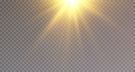 Light effect. Golden bright star, yellow sun. Starlight.