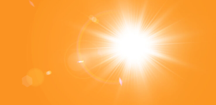 Warm sun on a yellow background. Leto.bliki solar rays.Оrange yellow background.