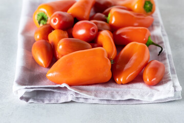 Paprika Pepper Orange Bell Pepper Sweet Orange Peppers on Napkin Horizontal