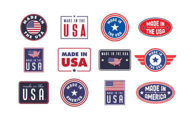 Made in USA. American manufactured emblem. Pride United States national badge.