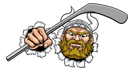 Viking Ice Hockey Sports Mascot Cartoon