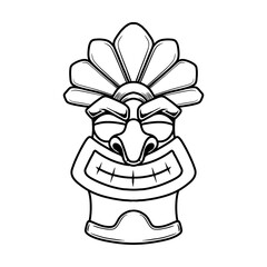 Illustration of tiki idol in monochrome style. Design element for poster, card, banner, emblem, sign. Vector illustration
