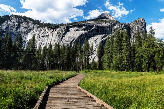 Wooden path through Yosemite Valley, Yosemite National Park, California 