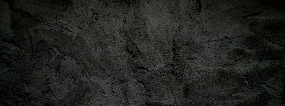 Black wall scary or dark gray rough grainy stone texture background. Black concrete for background. © Ronny sefria