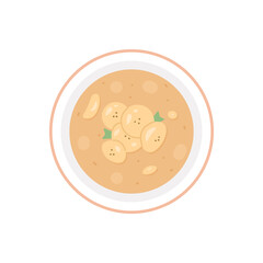 a bowl of kolak pisang. banana. Indonesian food for breaking the fast. desserts. flat cartoon illustration. concept design
