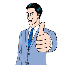 アメコミタッチのgoodポーズの日本人のビジネスマン