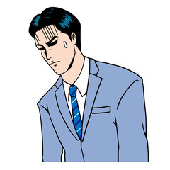アメコミタッチの落ち込む日本人のビジネスマン