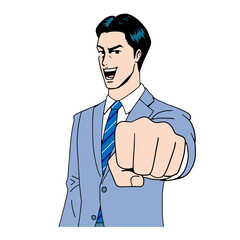 アメコミタッチの気合いの入った日本人のビジネスマン