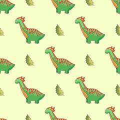 Cute funny dinosaur pattern. Print for cloth design, textile, wrapping paper