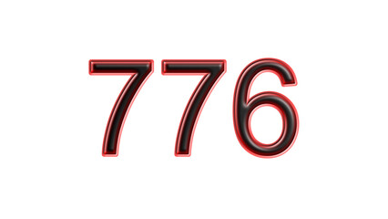 red 776 number 3d effect white background