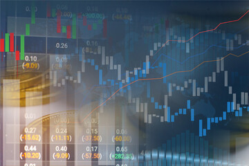 Obraz premium Stock market investment trading financial, coin and graph chart or Forex for analyze profit finance business trend data background.