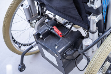 Fototapeta na wymiar Battery of electric wheelchair for patient or people with disability people.