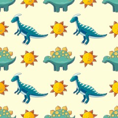 Cute funny dinosaur pattern. Print for cloth design, textile, wrapping paper