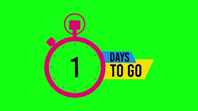 1 Day Left Countdown Animated Cartoon Effect Banner on Green Background