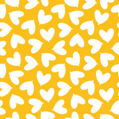 Yellow seamless pattern with white heart shaped balloons