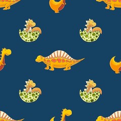 Cute funny dinosaur pattern. Print for cloth design, textile, wrapping paper