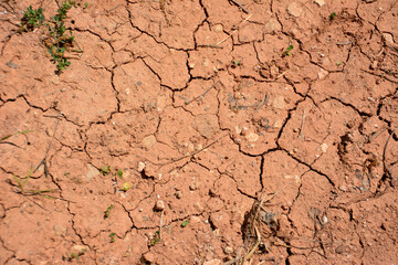 dry red soil with cracks, close-up