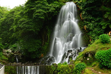 Obraz premium Parque Natural da Ribeira dos Caldeirões waterfall, Sao Miguel, Azores islands, Portugal