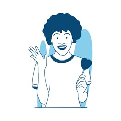 flat style vector illustration beautiful african girl curly hair eat candy and sweets