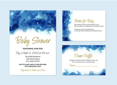 Starry Night Baby Shower Template Kit; Invite, Diaper Raffle, Books For Baby