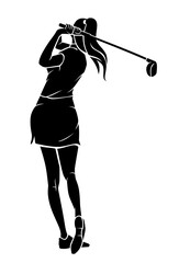 Female Golfer, Long Drive Silhouette Illustration