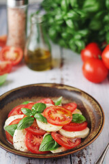A bowl with traditional Italian caprese salad