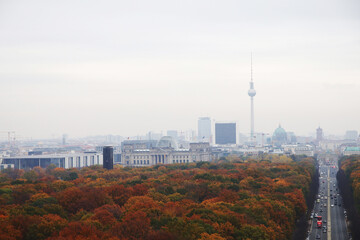 Panorama of Berlin center and Big Tiergarten park, the view from the column of Victory