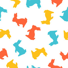 White seamless pattern with colorful rabbit.
