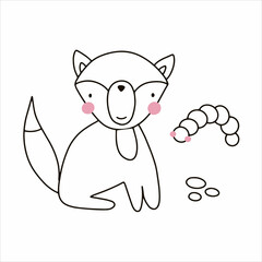 Cute fox in doodle style. Vector illustration isolated on white background for nursery and textile decoration