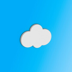 White 3d cloud isolated on a blue background.