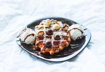Delicious waffles on white background