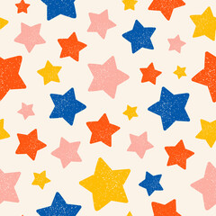 Materiał do szycia Pink seamless pattern with colorful stars.