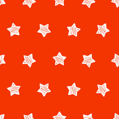 Seamless pattern white stars and orange background.