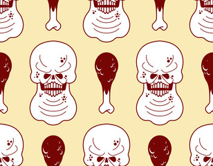 Fat skull pattern seamless. Thick skeleton head background. Vector texture