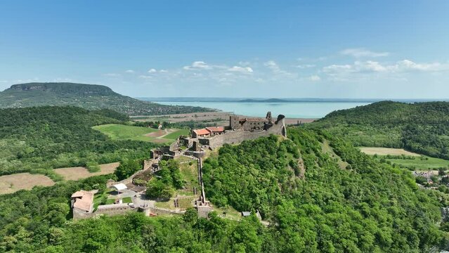 Aerial view of Szigliget castle in Hungary