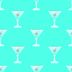 Blue hawaii cocktail seamless pattern background with cocktail glasses and blue hawaii background. 