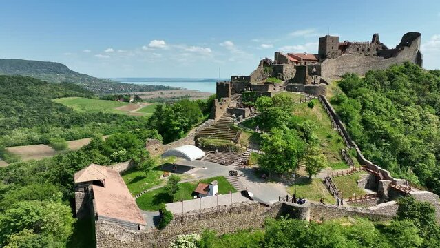 Aerial view of Szigliget castle in Hungary