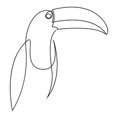 Single continuous line drawing of adorable toucan bird with big beak for logo identity. Endangered animal mascot concept for national zoo icon. Trendy one line draw graphic design vector illustration. © ad_stock