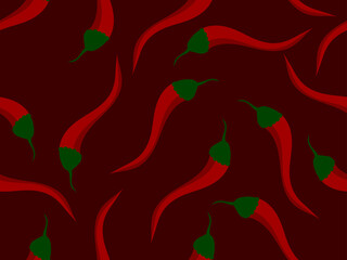 Red chili peppers seamless pattern. Spicy spice for dishes, hot chili pepper. Background for menu, print advertising products, wrapping paper and banners. Vector illustration
