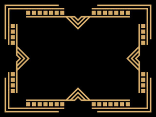 Art deco frame. Vintage linear border. Design a template for invitations, leaflets and greeting cards. Geometric golden frame. The style of the 1920s - 1930s. Vector illustration