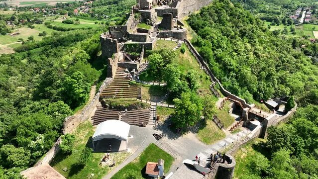 Aerial view of Szigliget castle in Hungary