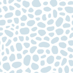 White seamless pattern with blue spots or sea pebbles.