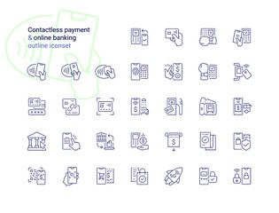 Contactless payment & online banking outline iconset