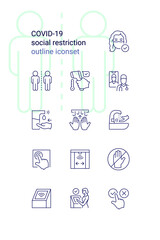 COVID-19 social restriction outline iconset