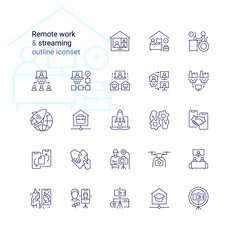 Remote work & streaming outline iconset