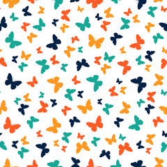 Obraz na płótnie Canvas White seamless pattern with colorful butterflies