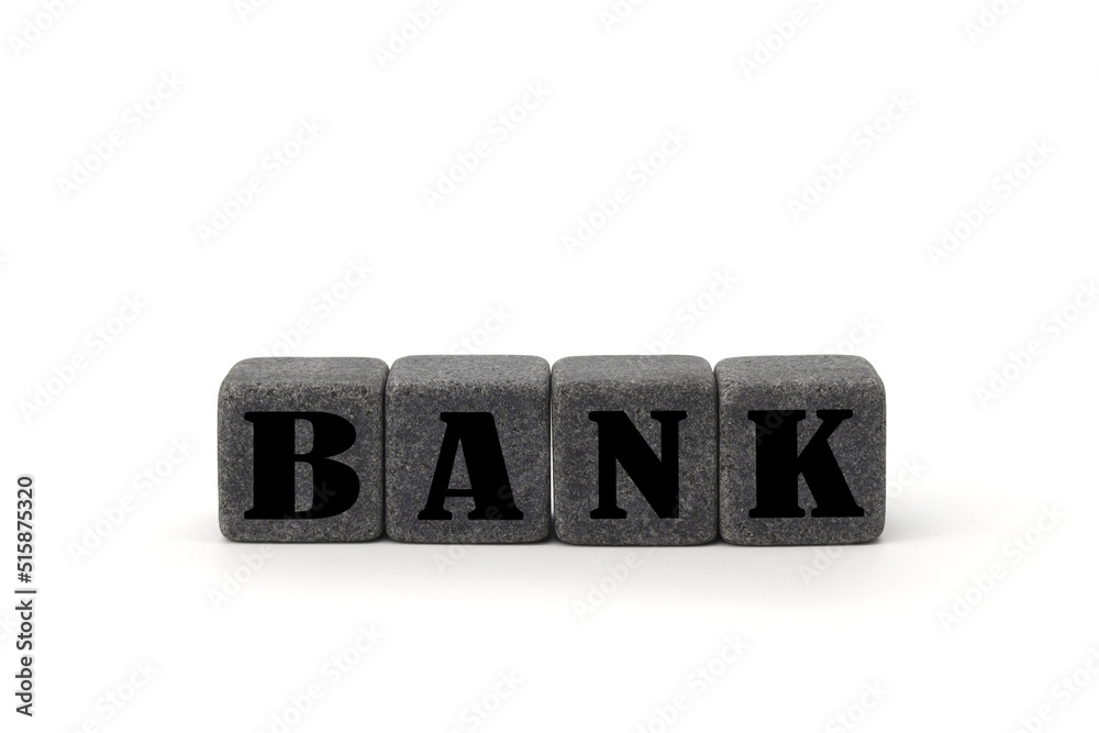 Fototapete bank text word title signature label cover background background. toy stone blocks with letters of t