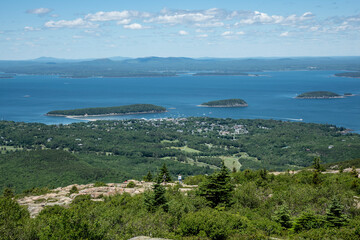 Fototapeta na wymiar View of Bar Harbor from Cadillac Mountain, Acadia National Park, Maine