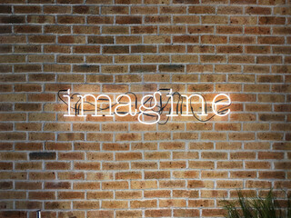 Fototapeta na wymiar White neon lights spelling the word imagine