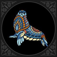 Sea lion zentangle arts. isolated on black background